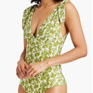 Etro Floral Berry Green One piece Swimsuit Bow Straps Vacation Swim S